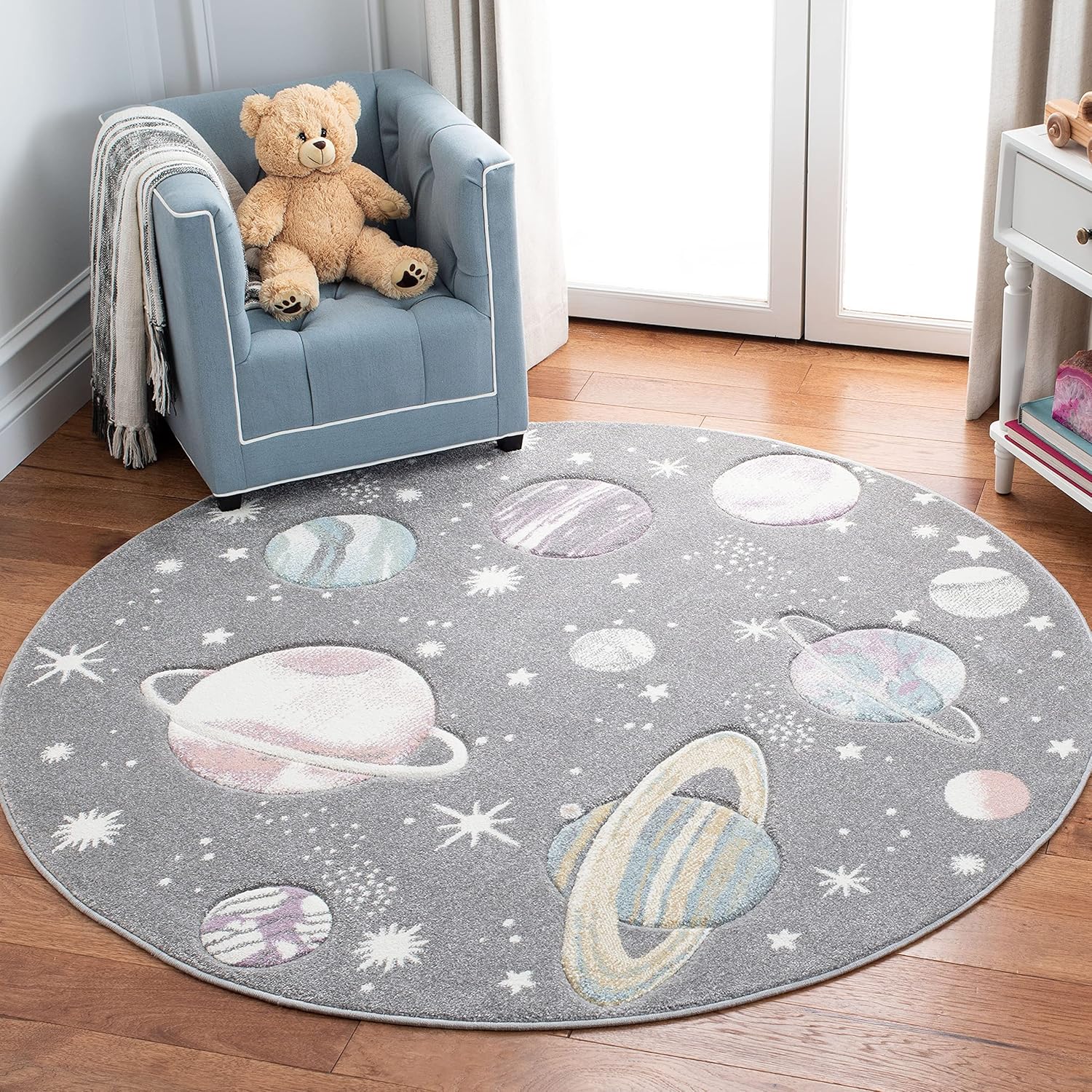 SAFAVIEH Carousel Kids Collection 8ft Round Grey/Lavender Rug