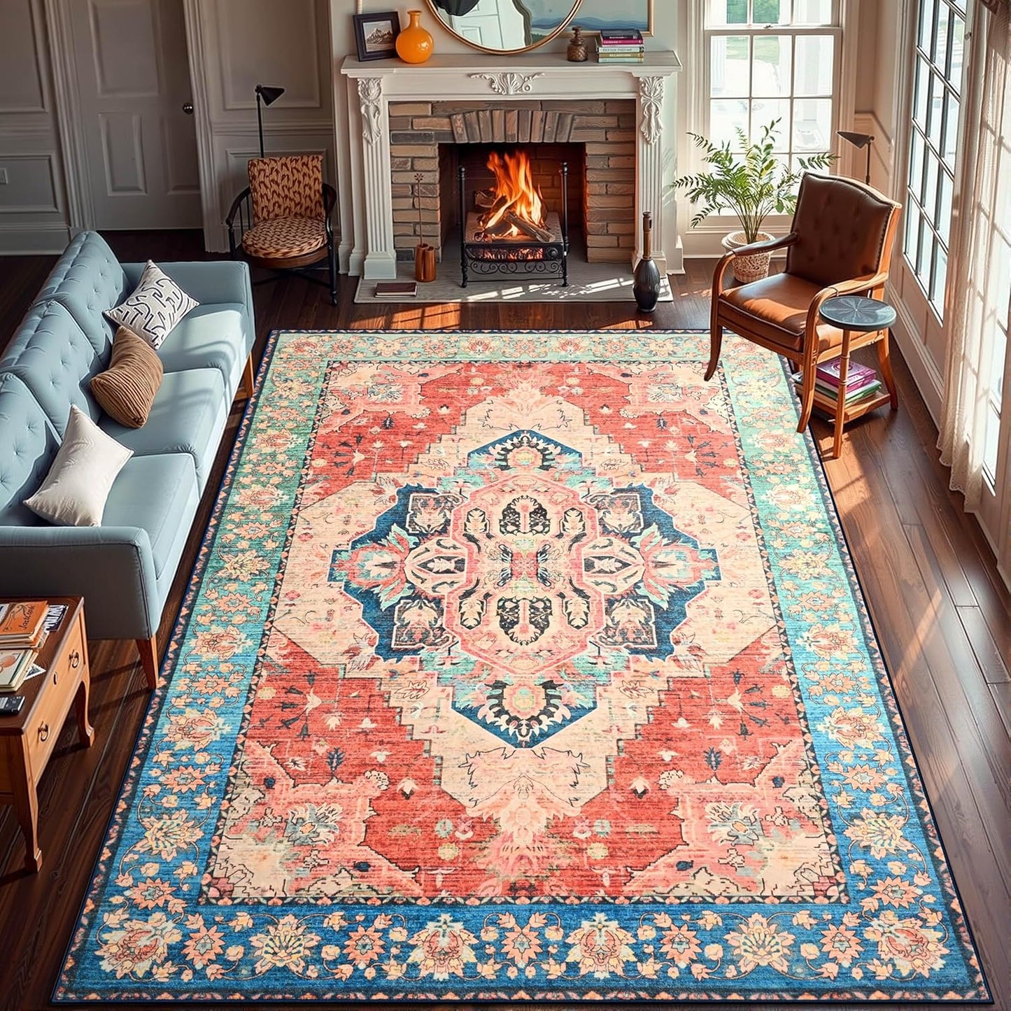 YJ.GWL 8x10 Area Rugs for Living Room, Soft Vintage Design