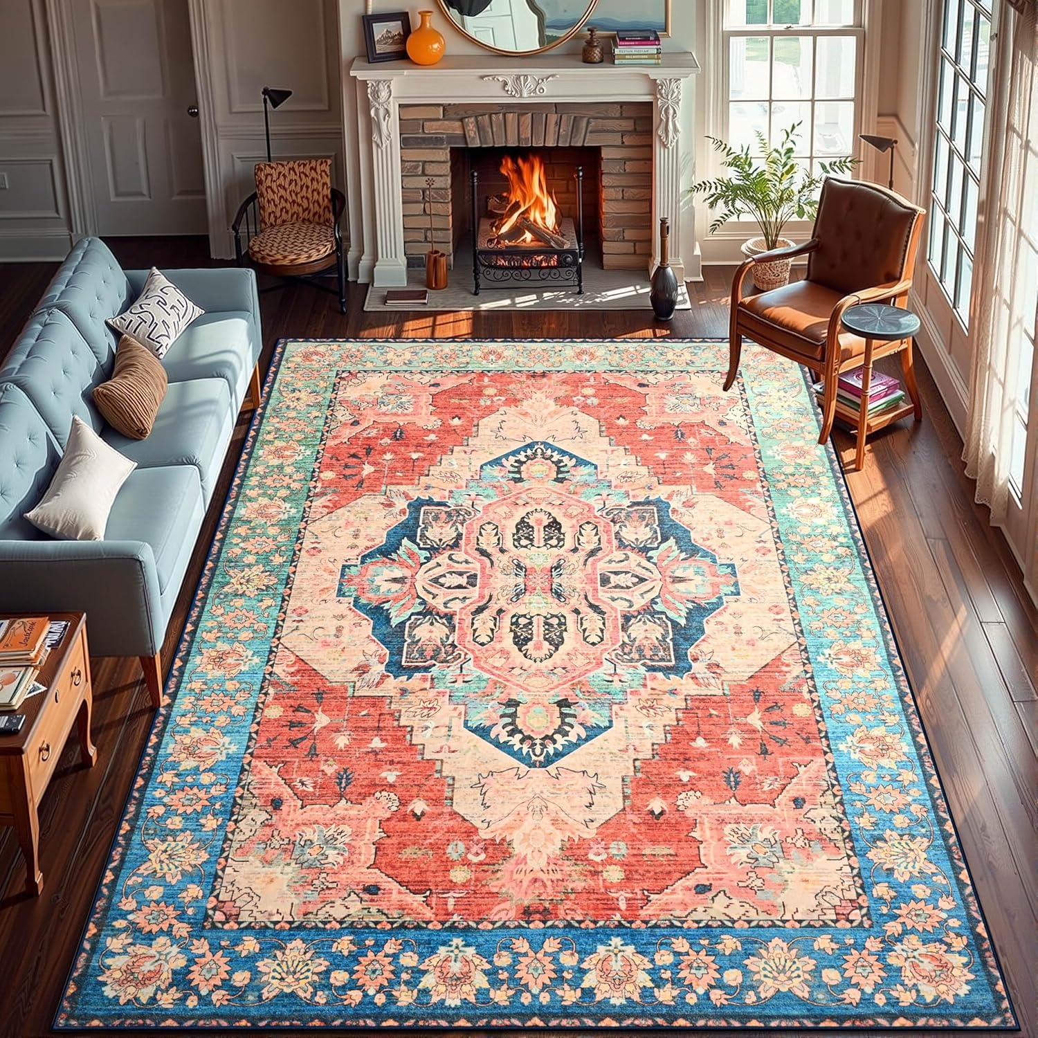 YJ.GWL 8x10 Area Rugs for Living Room, Soft Vintage Design