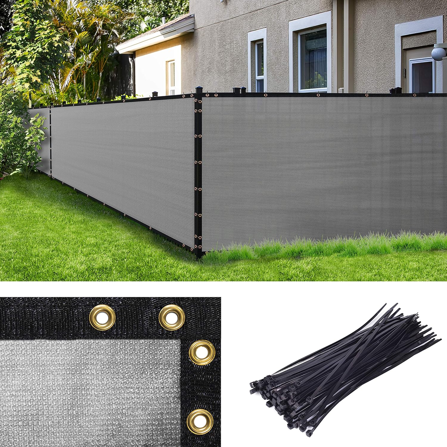 Amgo 8'x10' Grey Privacy Screen: 90% Blockage, Heavy Duty, Custom Sizes