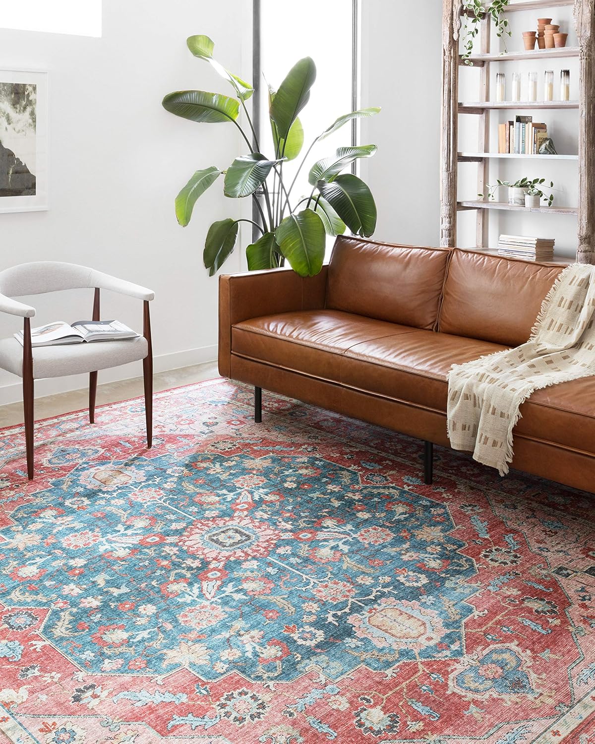 Loloi Skye Collection Round Area Rug in Brick and Ocean Colors