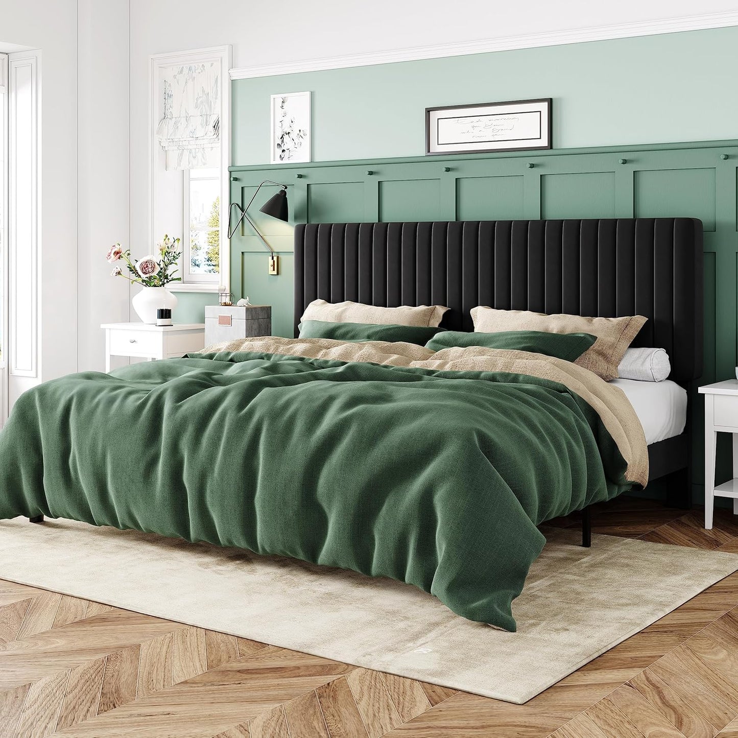 Allewie King Platform Bed Frame with Adjustable Tufted Headboard