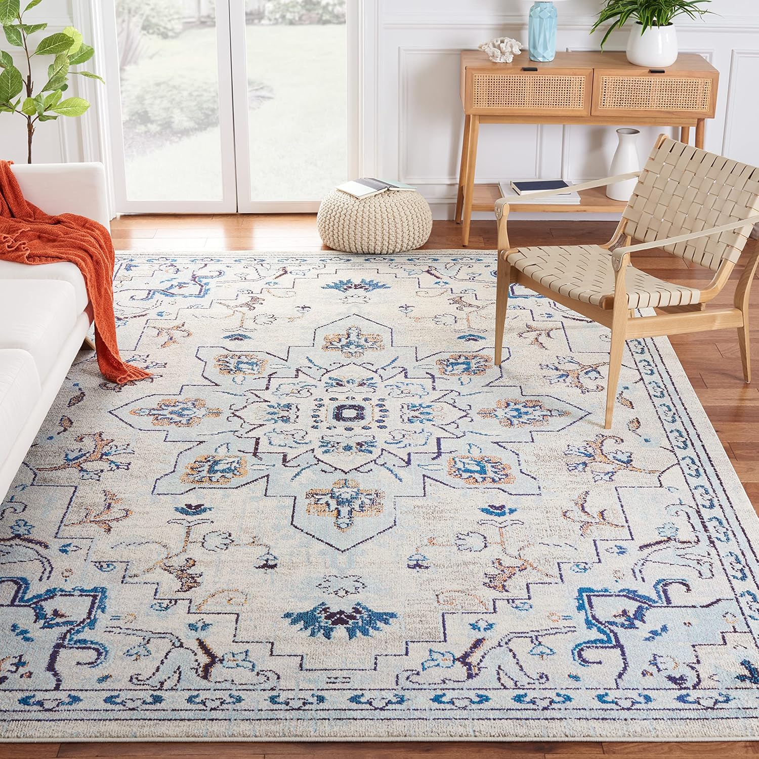 SAFAVIEH Madison Collection Area Rug - 8ft Square, Ivory & Blue
