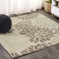 Floral Textured Weave Indoor Outdoor Area Rug 5x5 - Sage/Brown