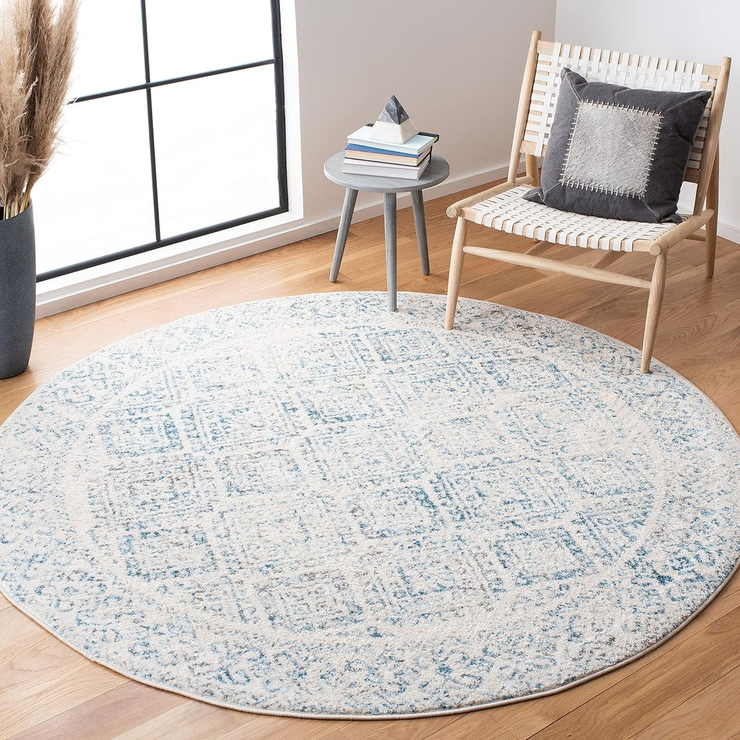 SAFAVIEH Tulum Collection 5ft Round Ivory Turquoise Area Rug