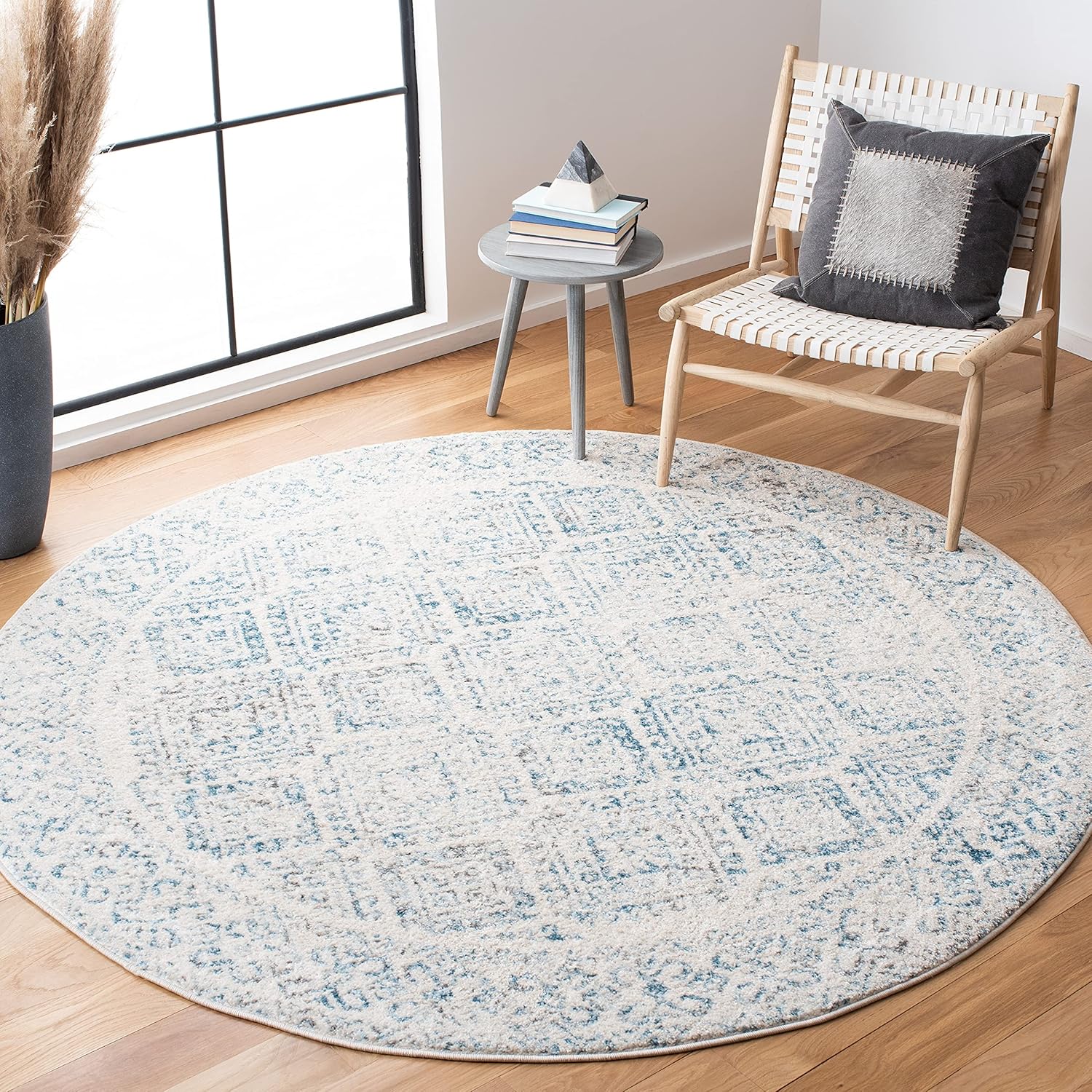 SAFAVIEH Tulum Collection 5ft Round Ivory Turquoise Area Rug