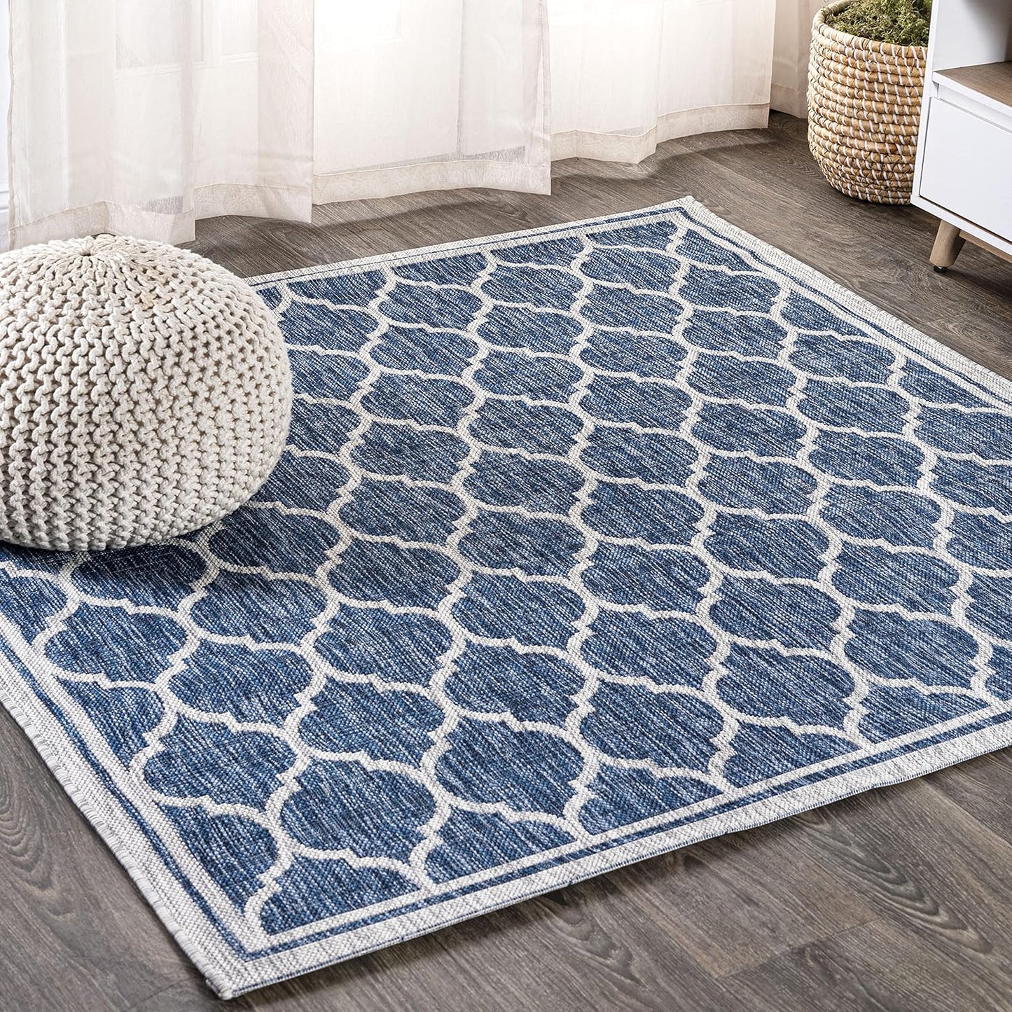 JONATHAN Y Moroccan Trellis Indoor Outdoor Area Rug 5X5 Navy Gray