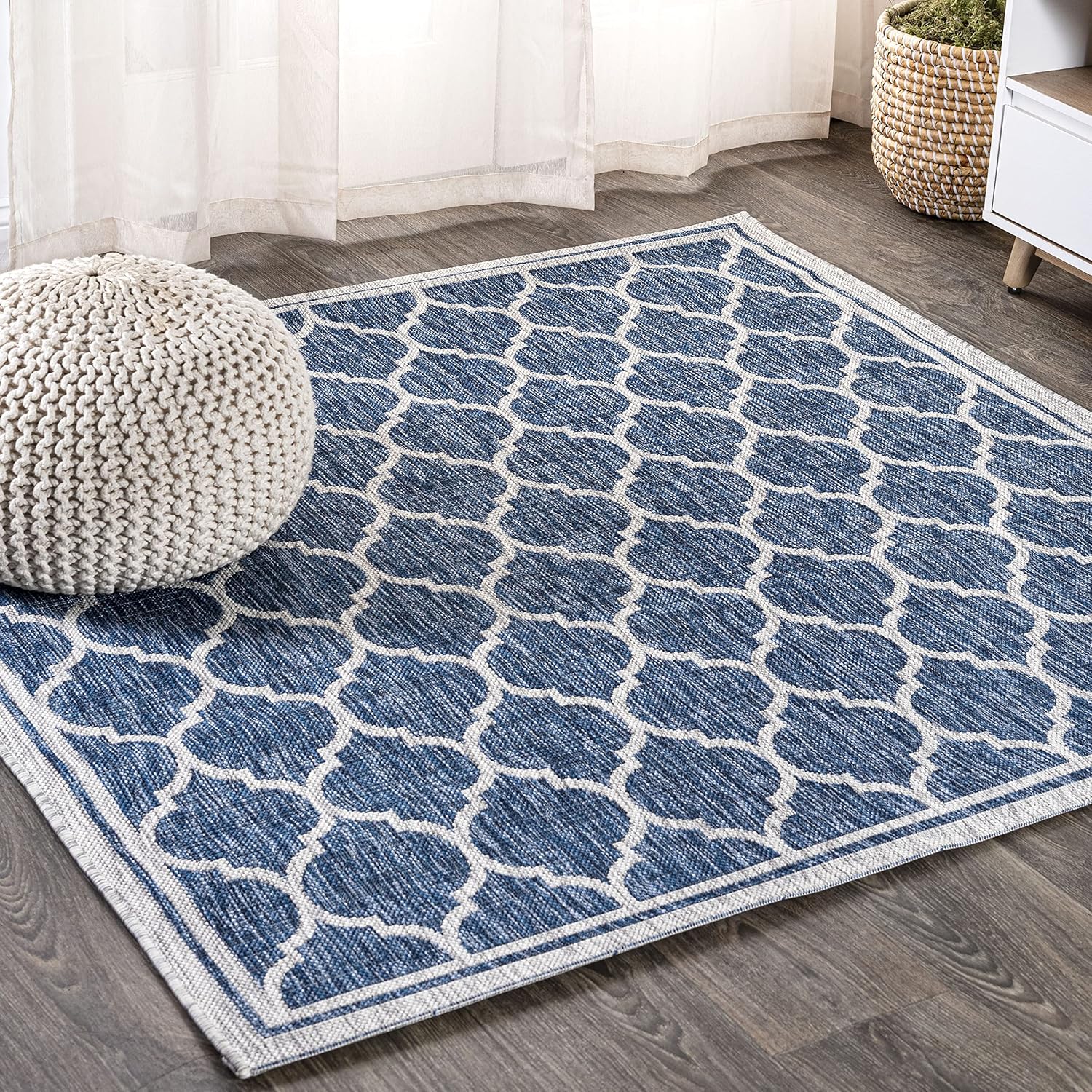 JONATHAN Y Moroccan Trellis Indoor Outdoor Area Rug 5X5 Navy Gray