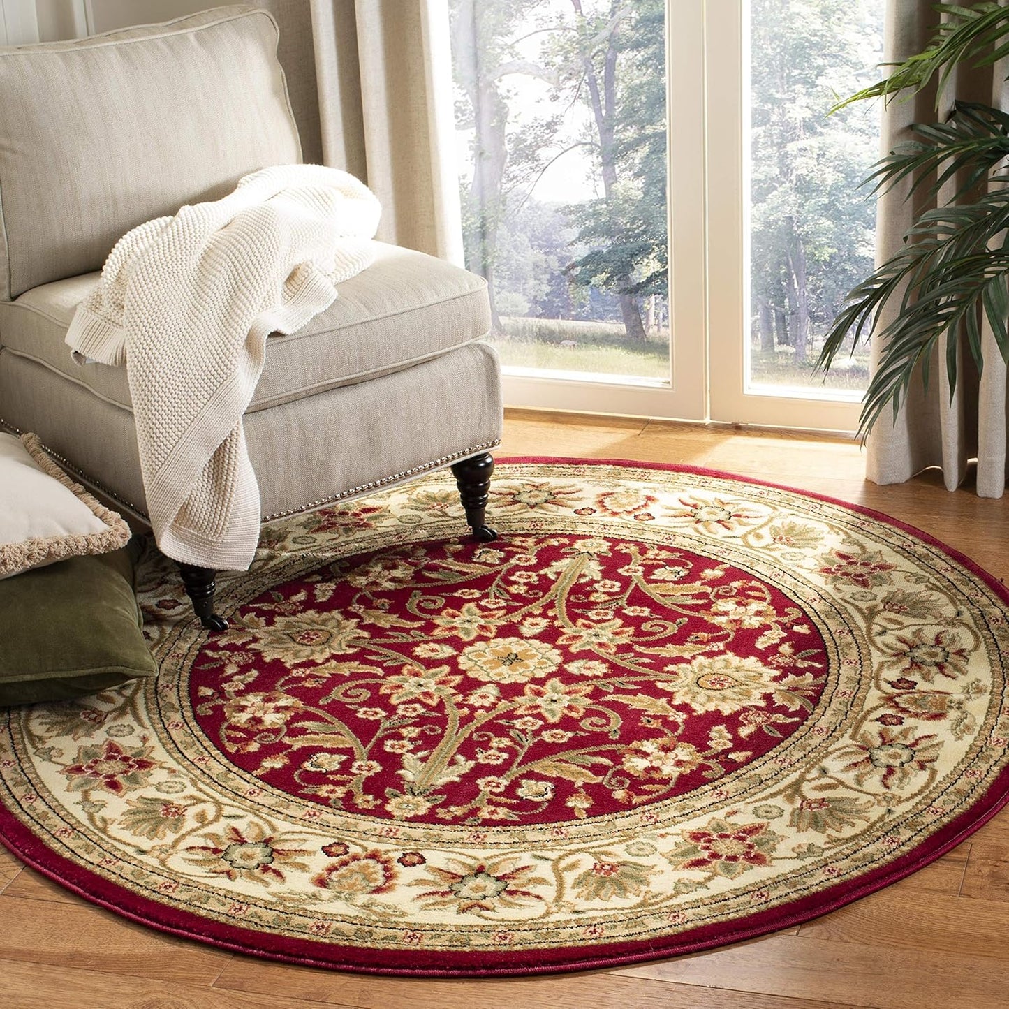 SAFAVIEH Lyndhurst Collection Area Rug - 5ft 3in Round Red & Ivory