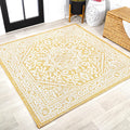 Medallion Weave Indoor Outdoor Square Area Rug 5x5 - Durable Patio