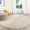 Florida Shag 6ft 7in Round Area Rug - Plush Cream Scroll Design