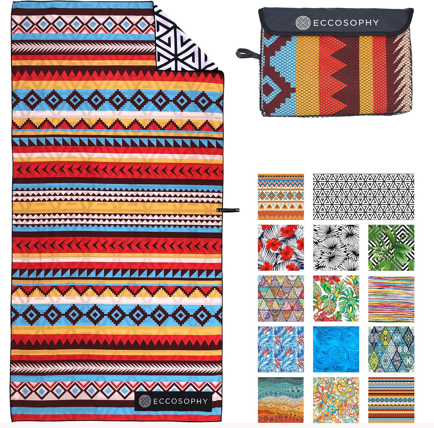 ECCOSOPHY Microfiber Beach Towel - Quick Dry and Sand Free