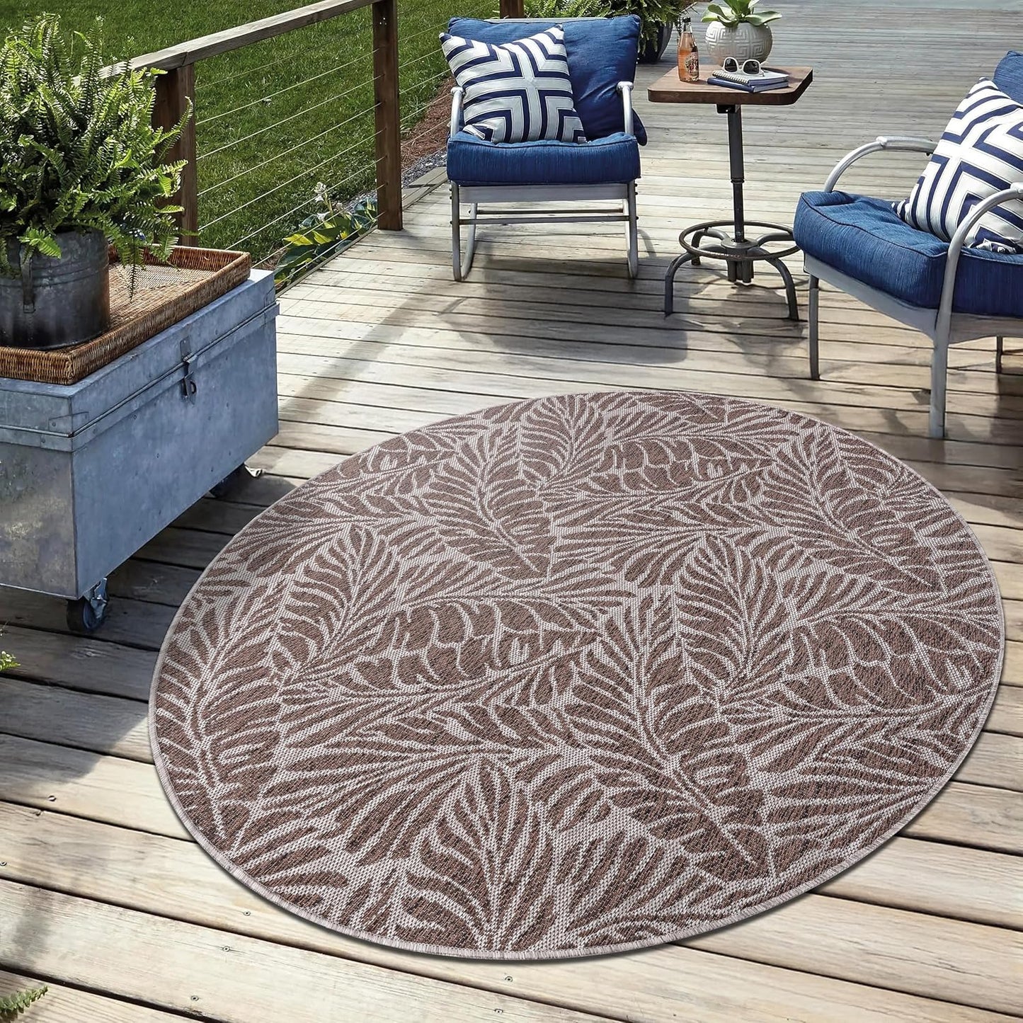 Keen Home Design Terrace Outdoor Round Rug - 8ft Washable Rug