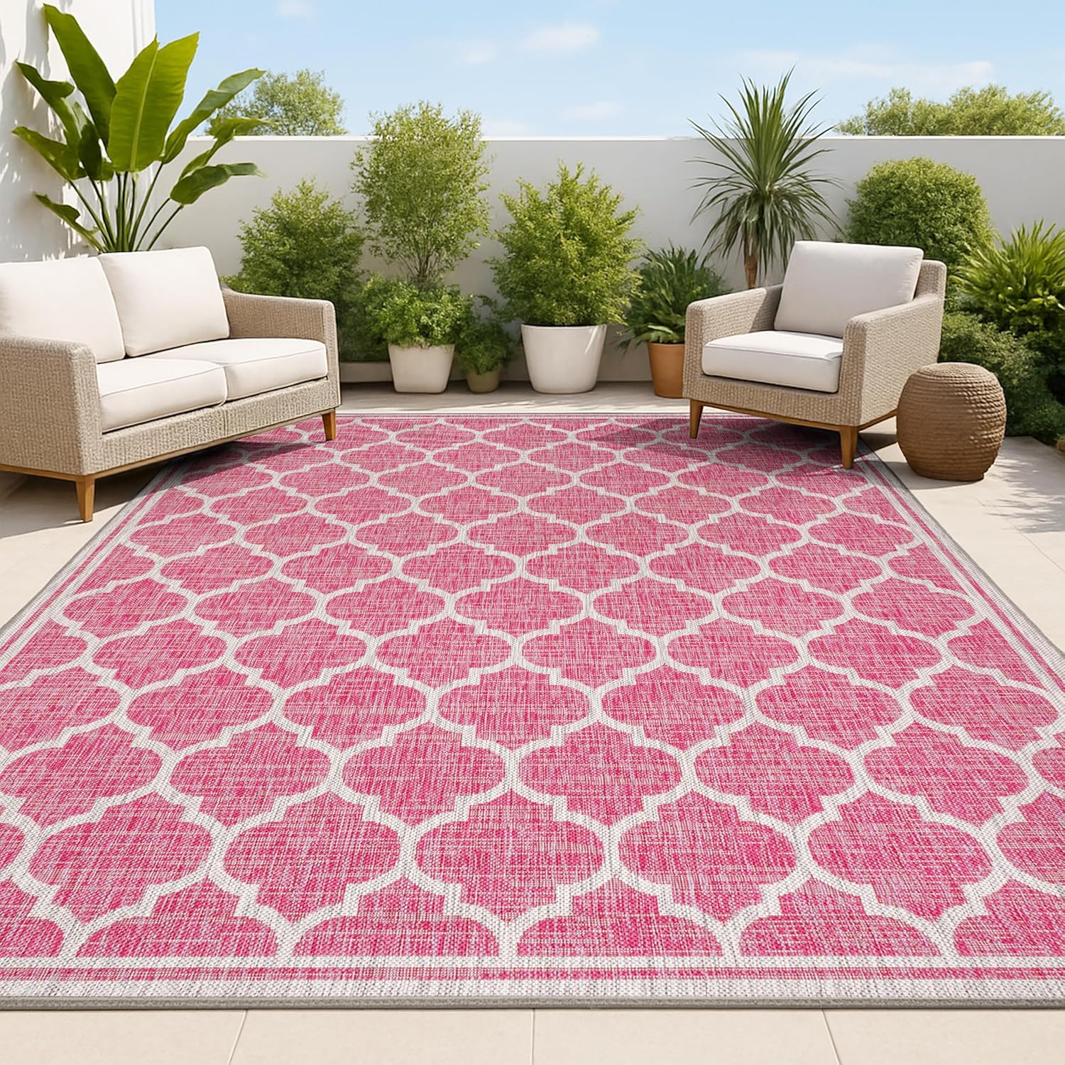 JONATHAN Y Moroccan Trellis Indoor Outdoor Area Rug 4X6 Fuchsia
