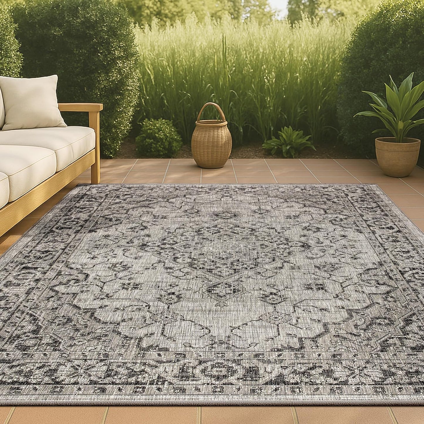 Boho Medallion Indoor Outdoor Area Rug 8X10 for High Traffic