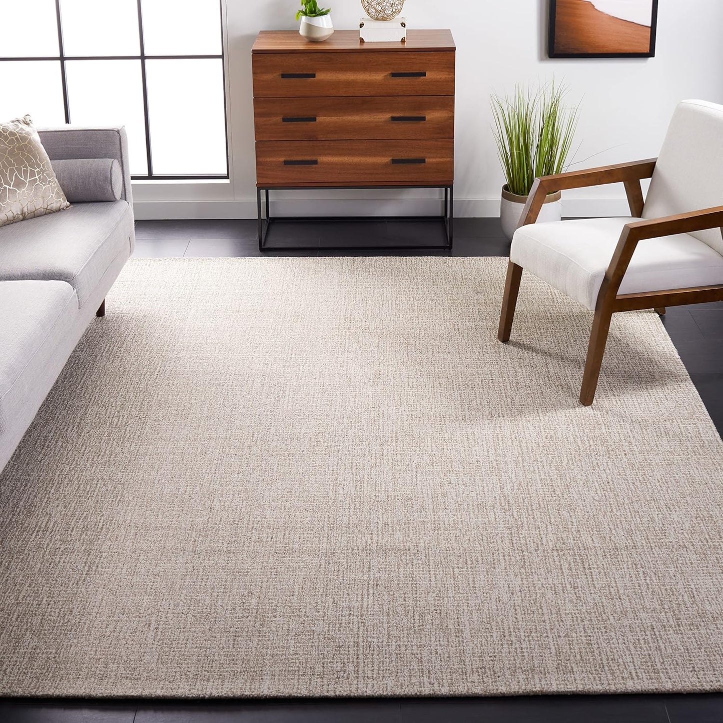 Handmade Wool Area Rug 8x10 - Abstract Collection in Ivory & Grey