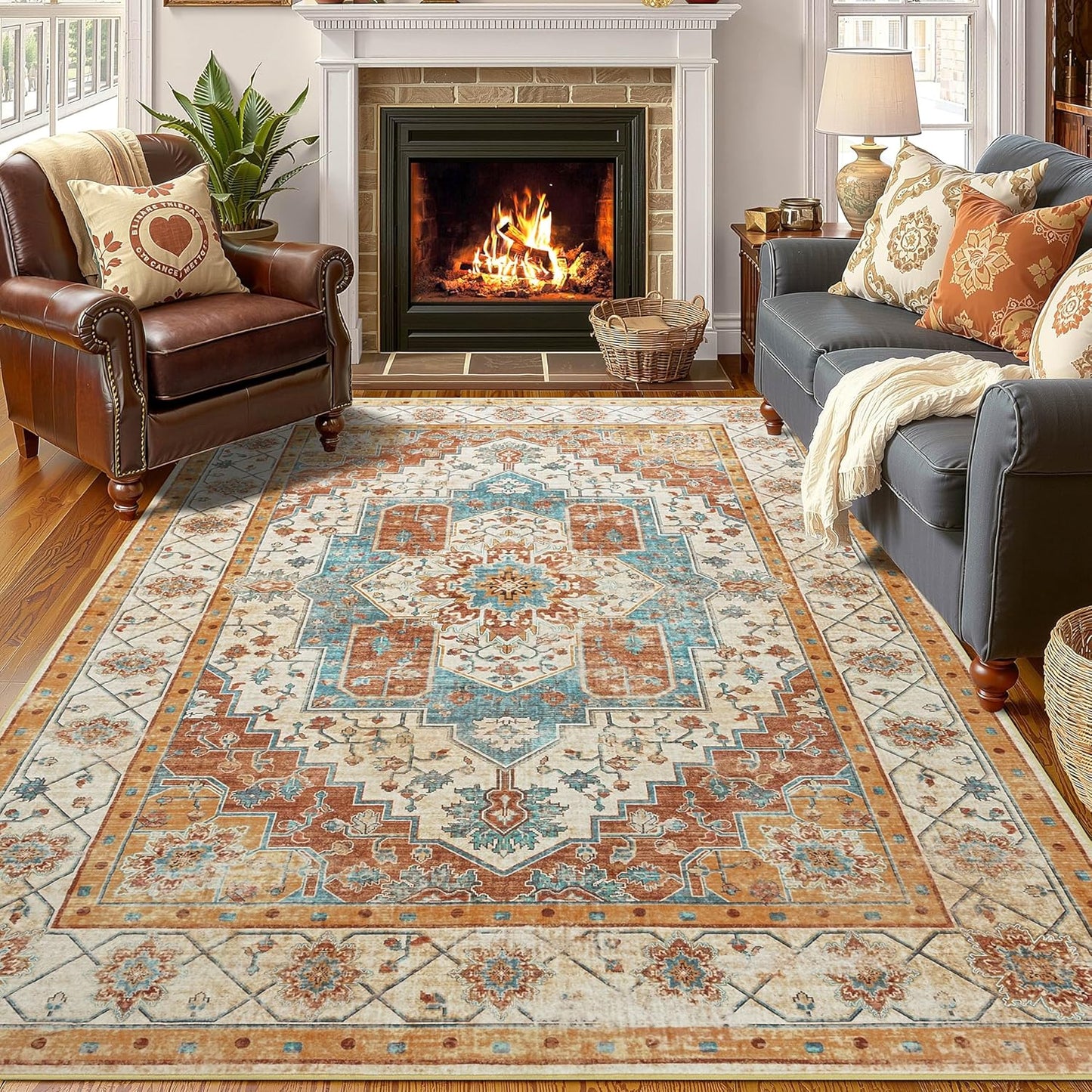 YJ.GWL 5x7 Area Rugs for Living Room, Non Slip Vintage Boho