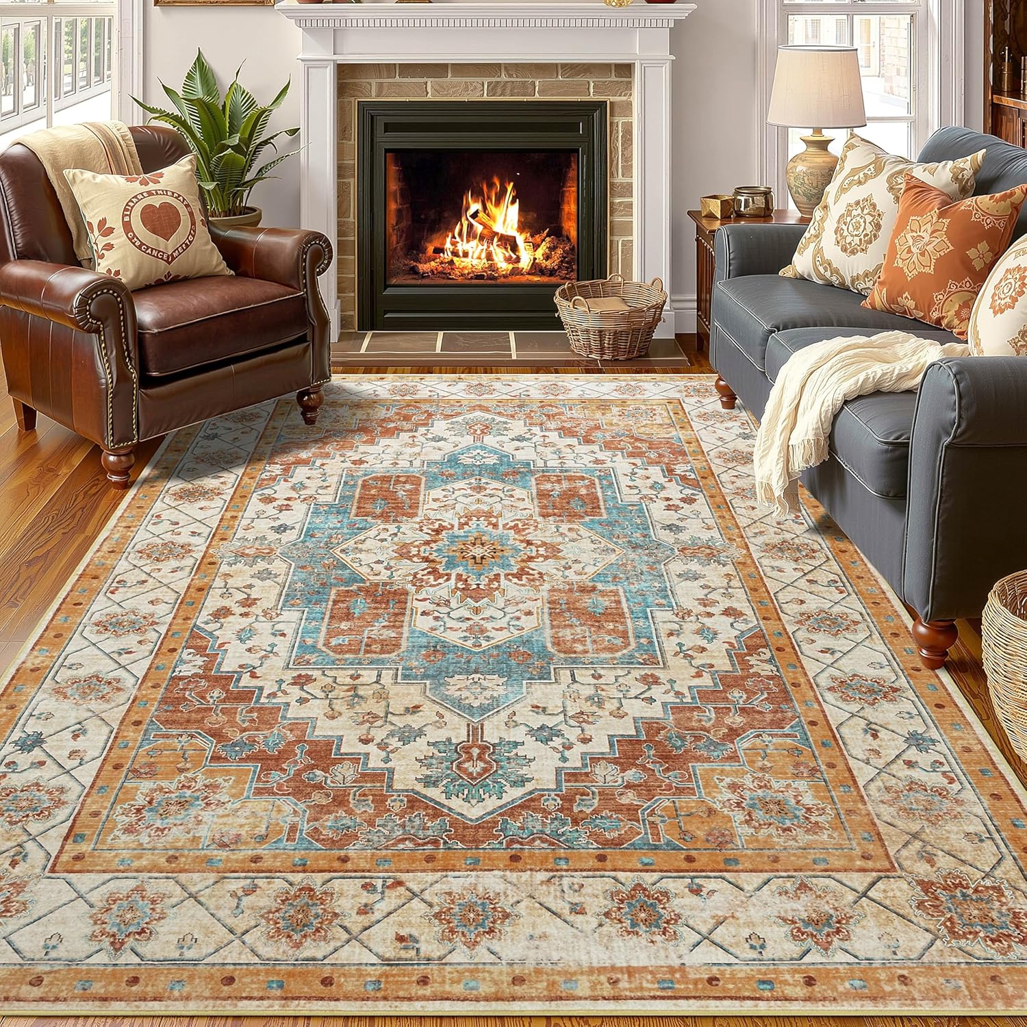 YJ.GWL 5x7 Area Rugs for Living Room, Non Slip Vintage Boho
