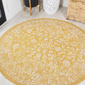 Weave Floral Indoor Outdoor Round Area Rug 5 ft Yellow/Cream