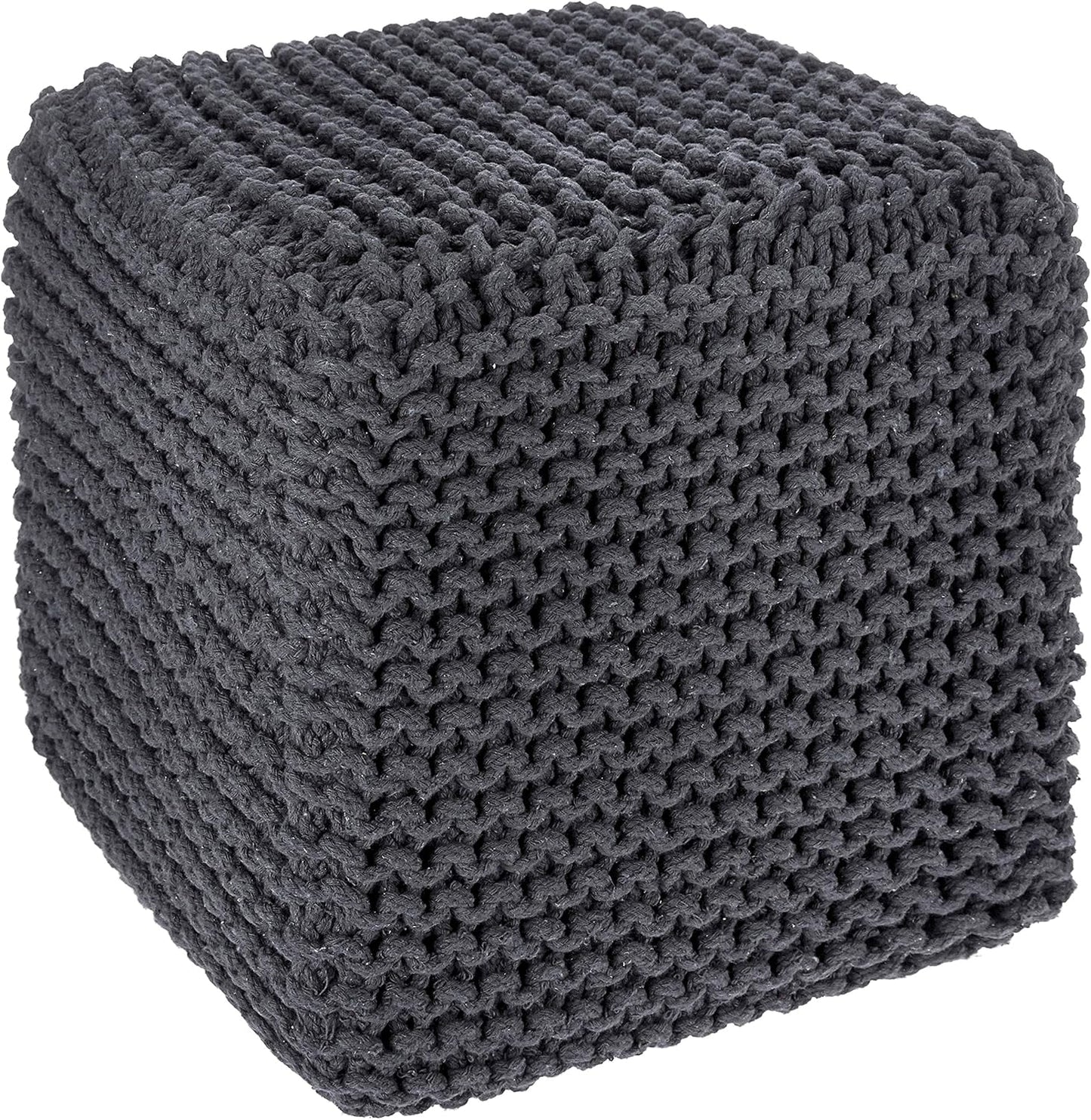 Hand Knitted Cube Pouf Ottoman - Stylish Foot Stool for Home