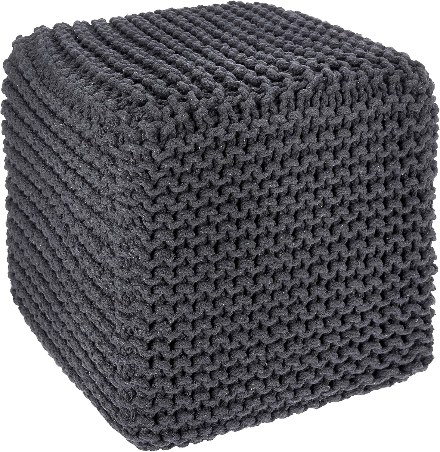 Hand Knitted Cube Pouf Ottoman - Stylish Foot Stool for Home