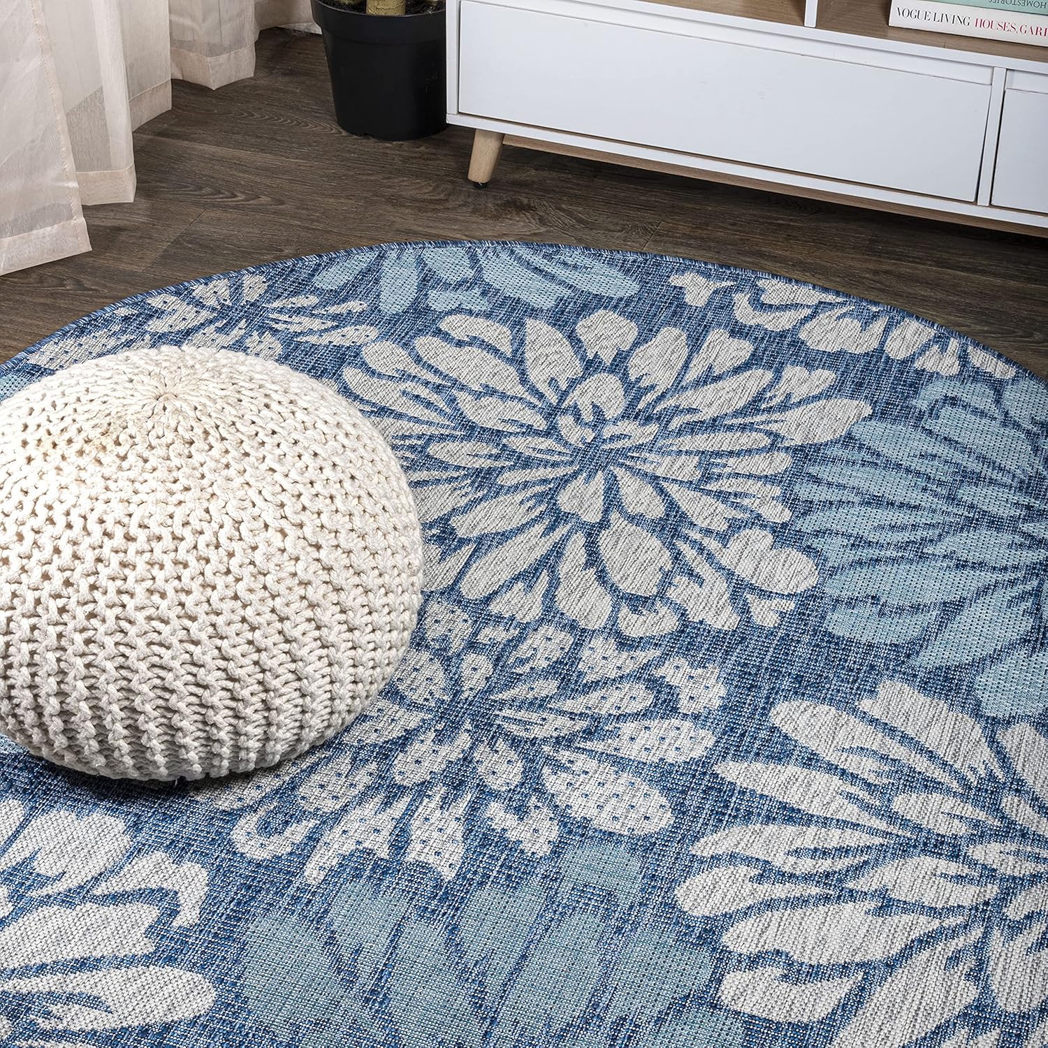 JONATHAN Y Floral Textured Weave Indoor Outdoor Round Rug 6 Ft