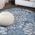 Floral Textured Weave Indoor Outdoor Round Area Rug 5 Ft - Easy-Clean