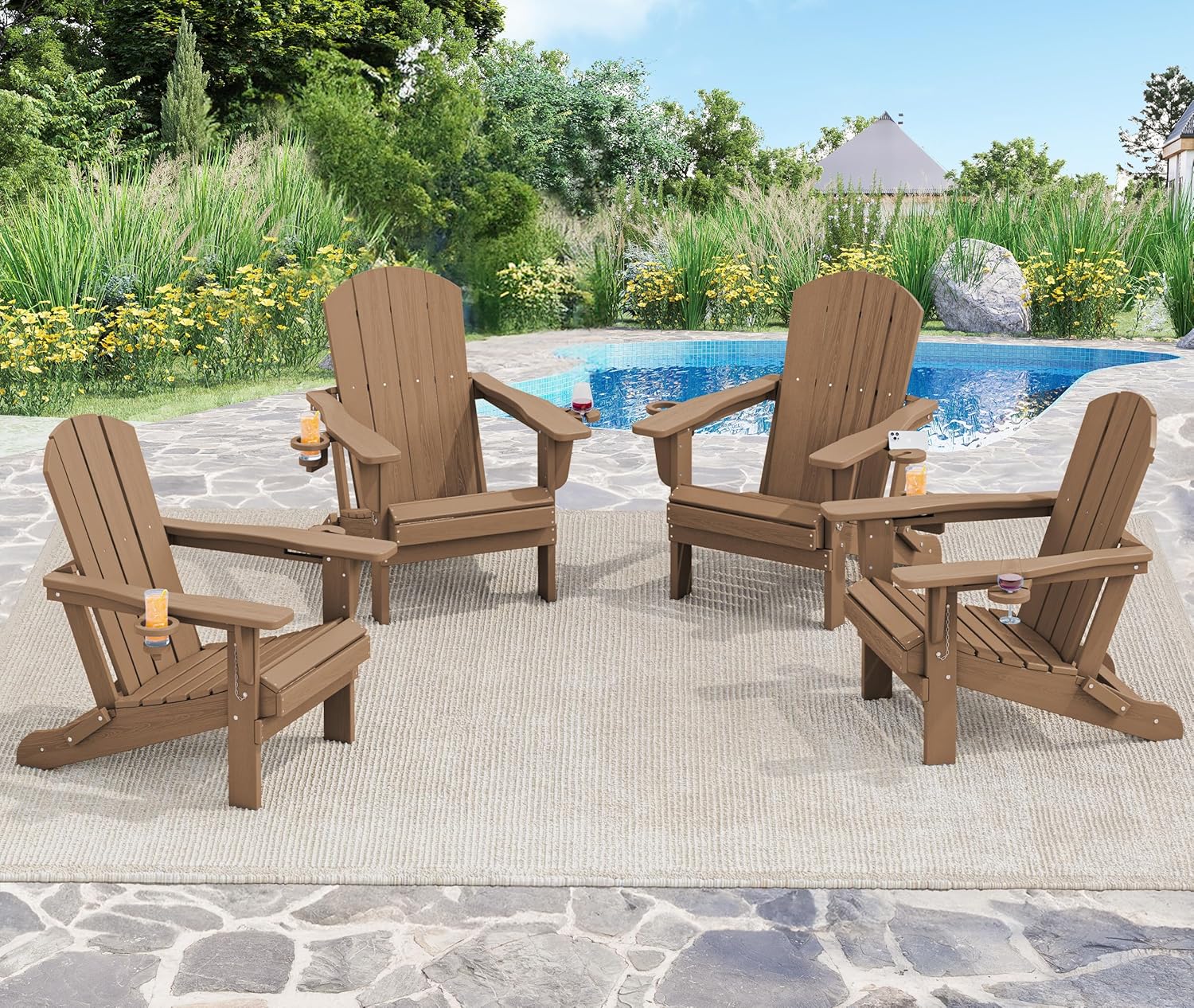SERWALL Adirondack Chair Set of 4 with Cup Holders for Comfort