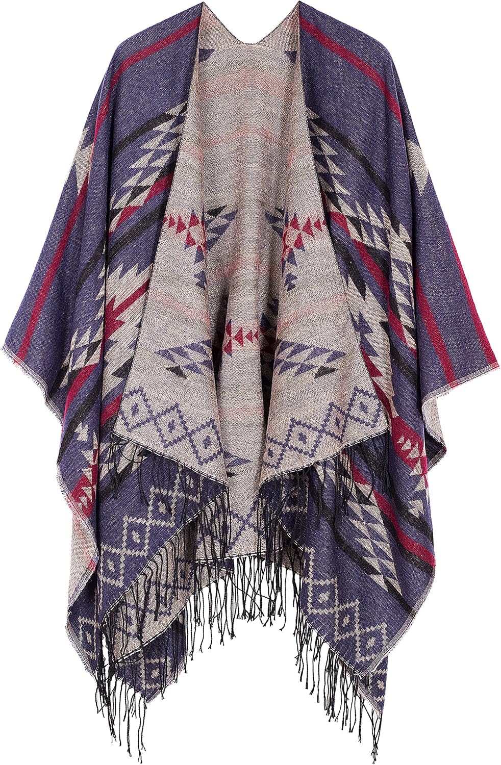 Urban CoCo Women's Printed Tassel Open Front Poncho Cape Wrap