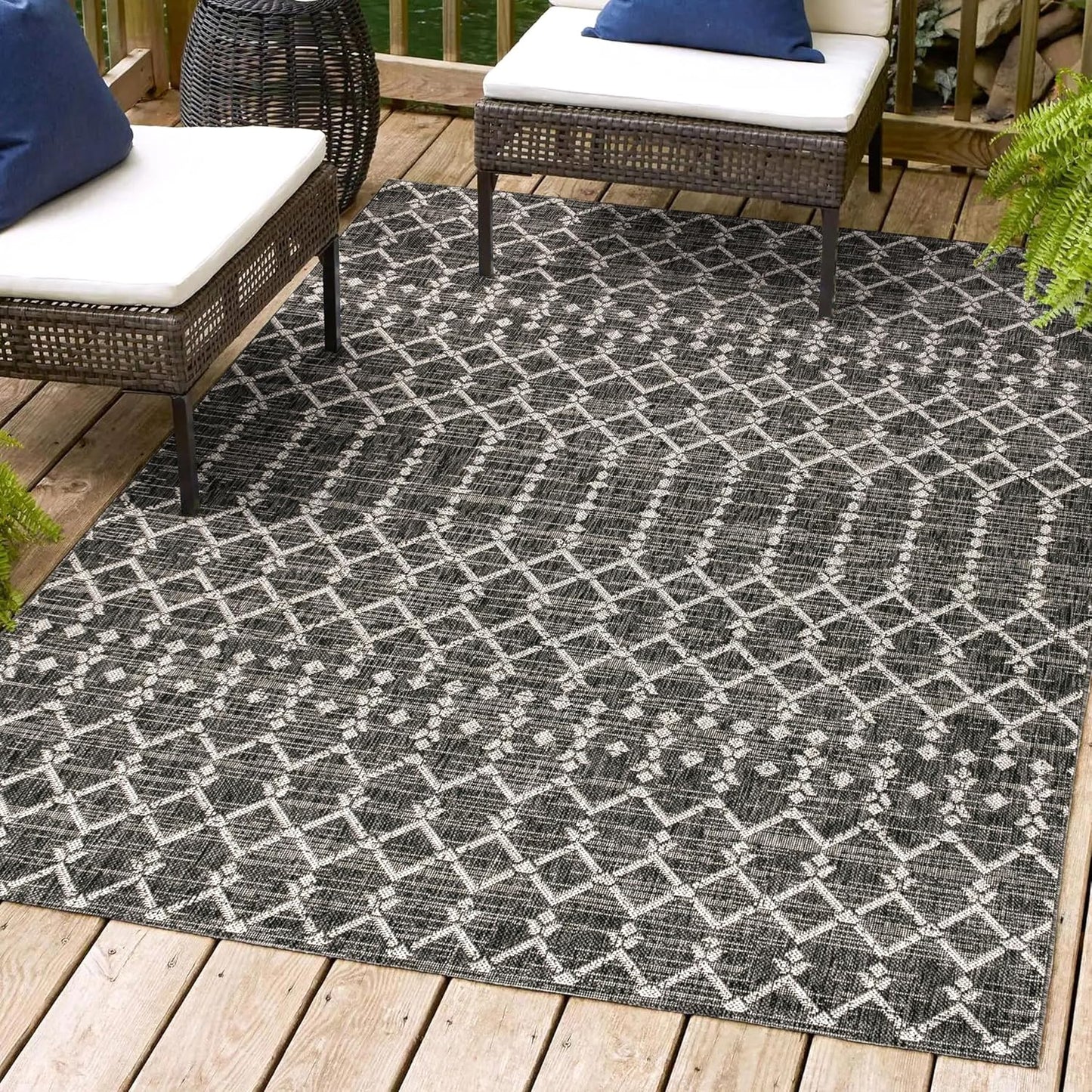 Ourika Moroccan Geometric Textured Weave Indoor Outdoor Rug