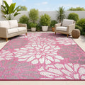 4x6 Fuchsia Light Gray Floral Indoor Outdoor Rug - Easy Clean