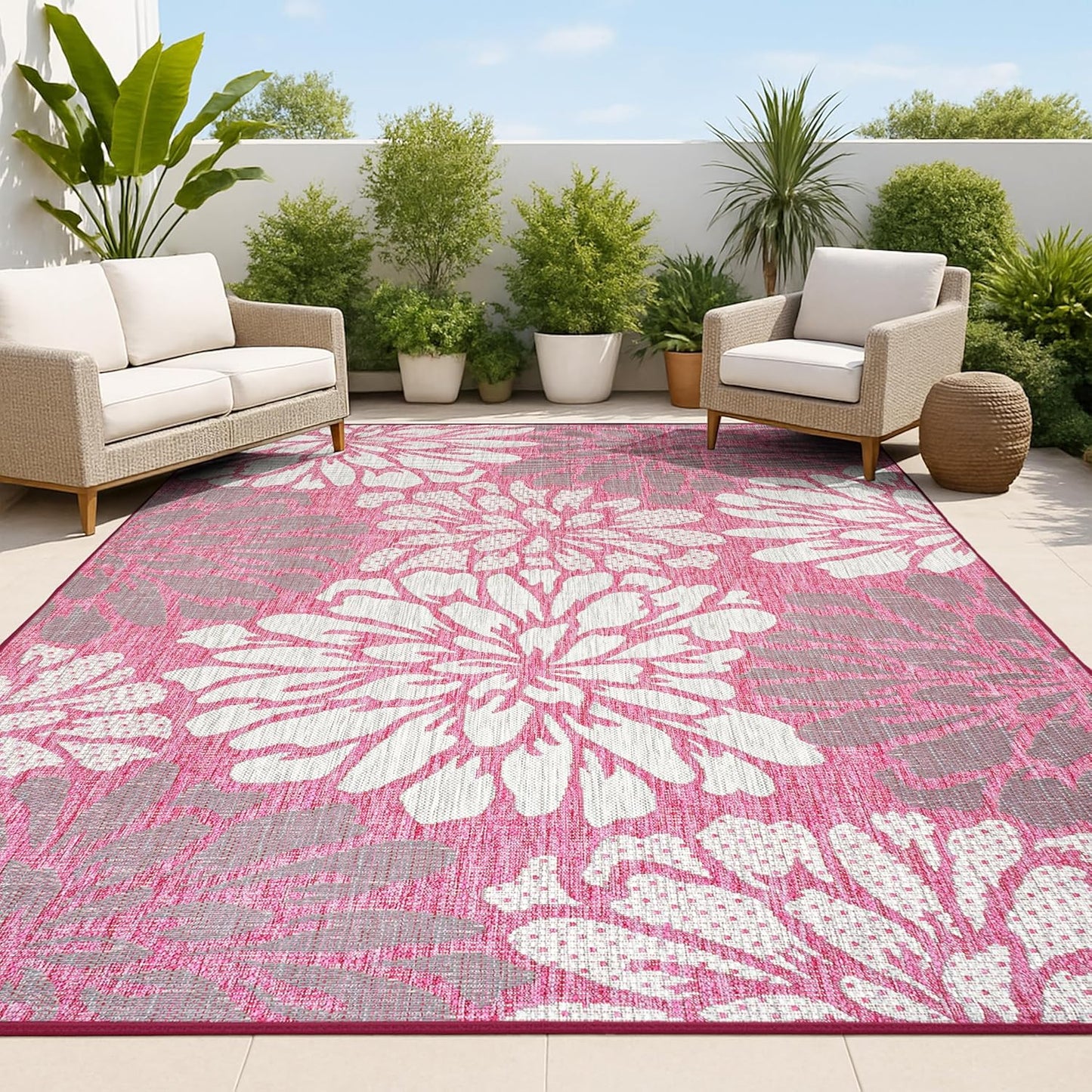 Floral Textured Weave Indoor Outdoor Area Rug for High Traffic