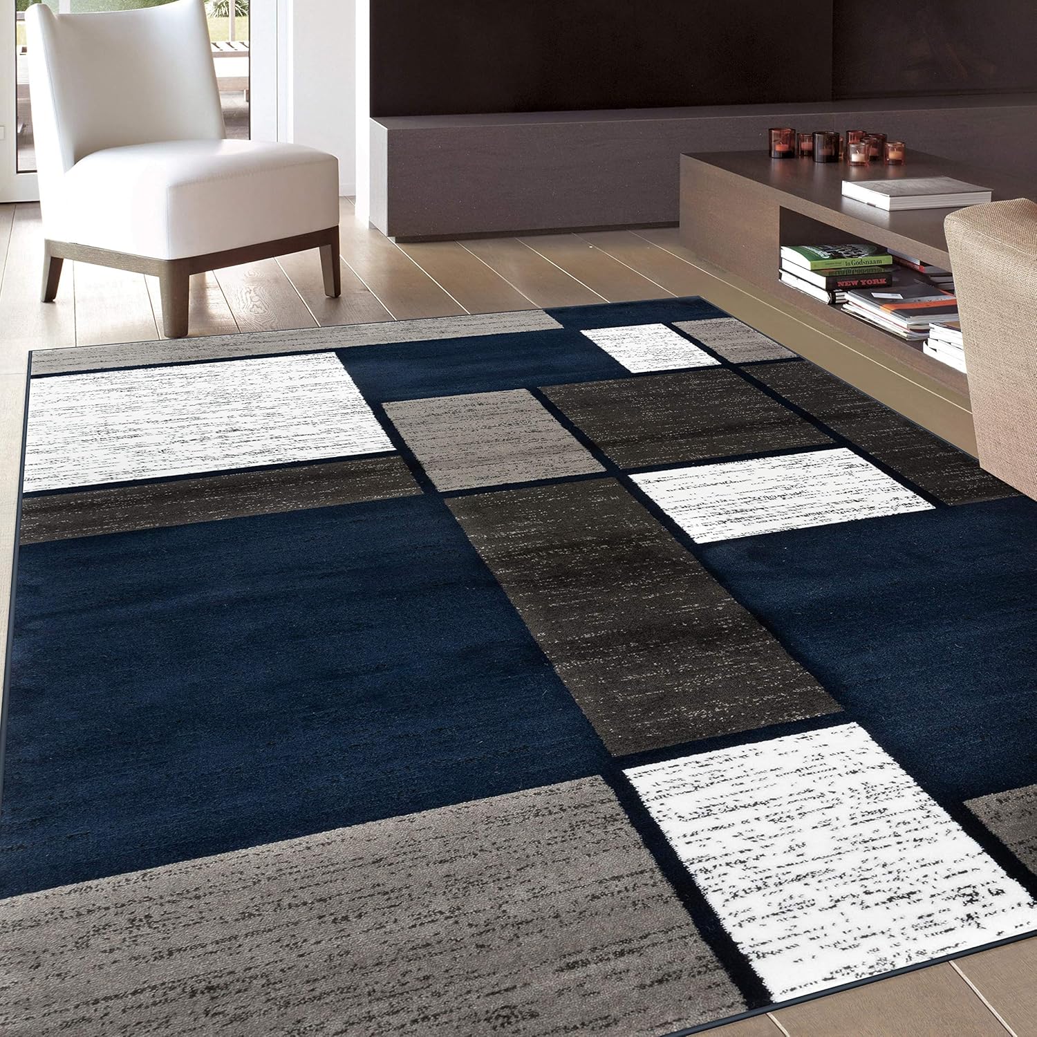 Rugshop Contemporary Modern Boxes Area Rug for Elegant Spaces