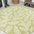 Palm Frond Indoor Outdoor Round Area Rug 5 Ft - Easy-Clean Patio Style