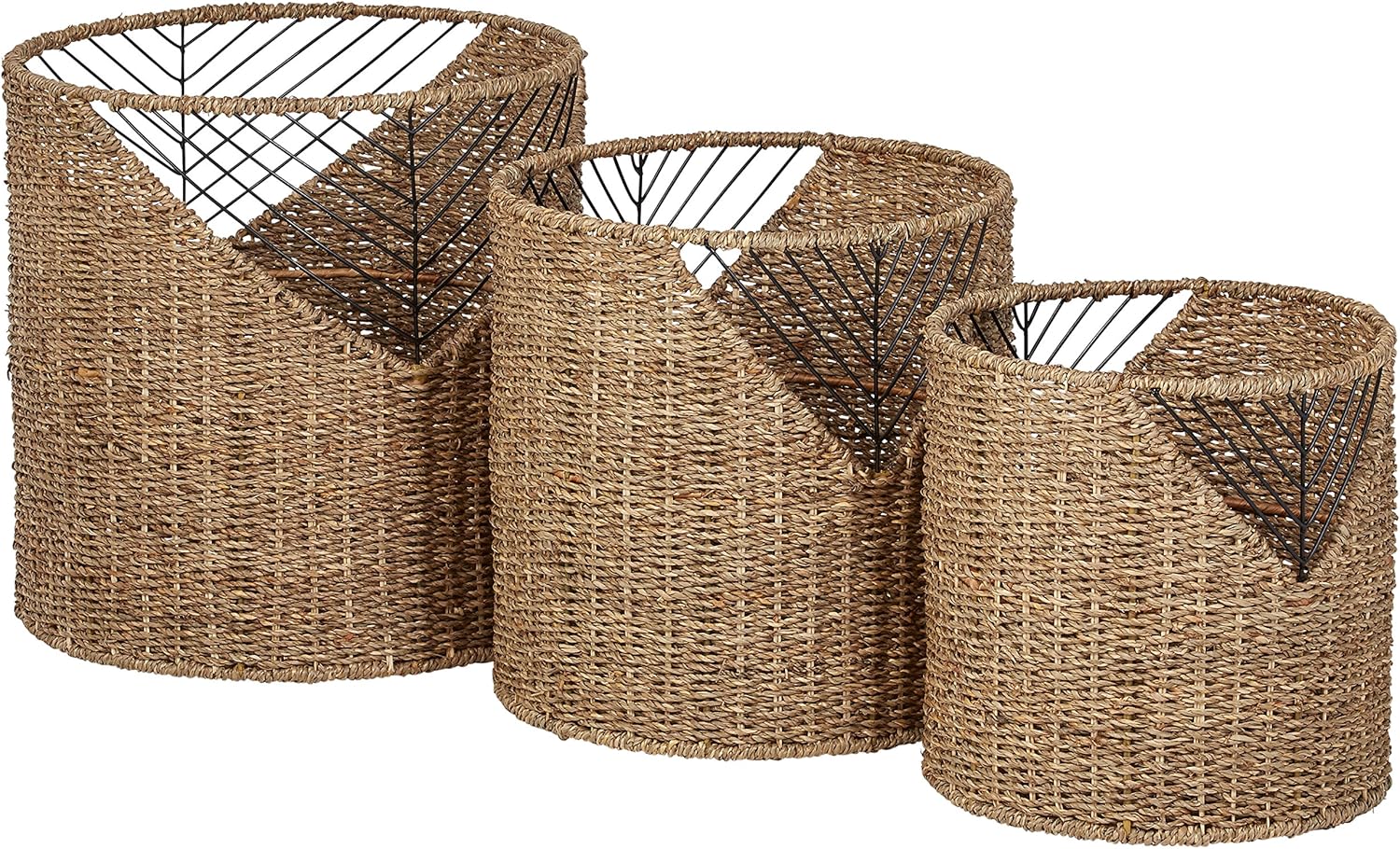 Modern Round Seagrass Storage Basket Set - Pack of 3 Baskets