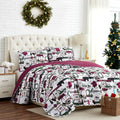 King Size Christmas Quilt Set - Reversible Red Plaid & Rustic Cabin