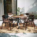 Set of 4 Rattan Patio Chairs with Curved Back - Brown