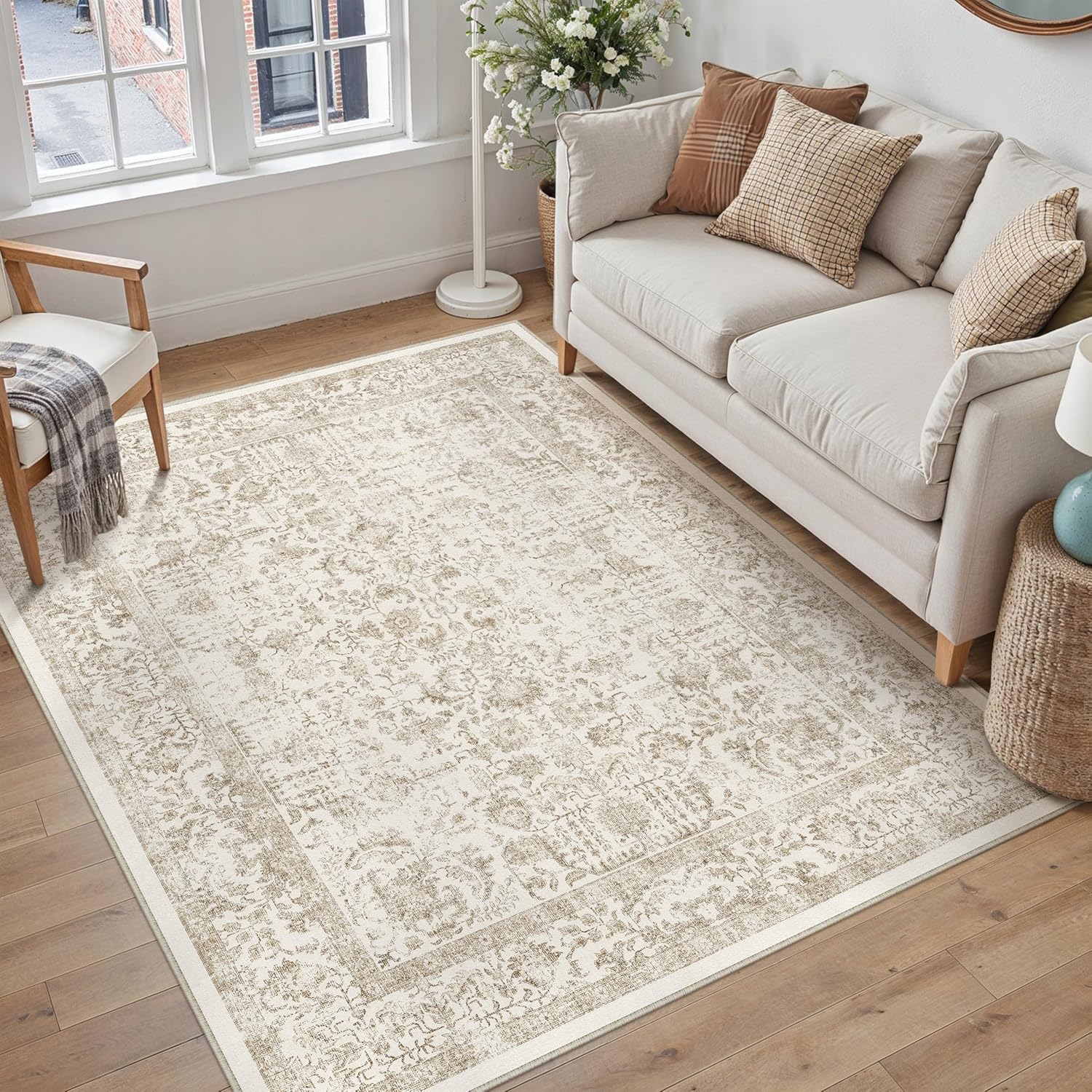 Light Brown Area Rug 4x6 for Vintage Style Home Decor