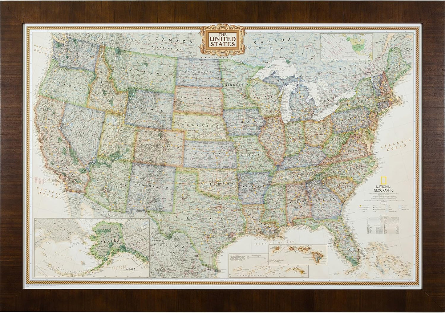 Wayfarer Push Pin Travel Map with Dark Brown Frame, 24 by 36-Inch
