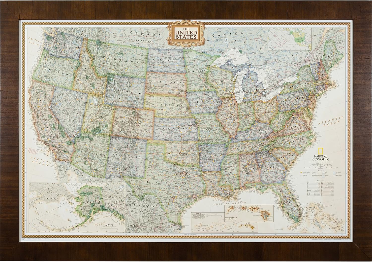 Wayfarer Push Pin Travel Map with Dark Brown Frame, 24 by 36-Inch
