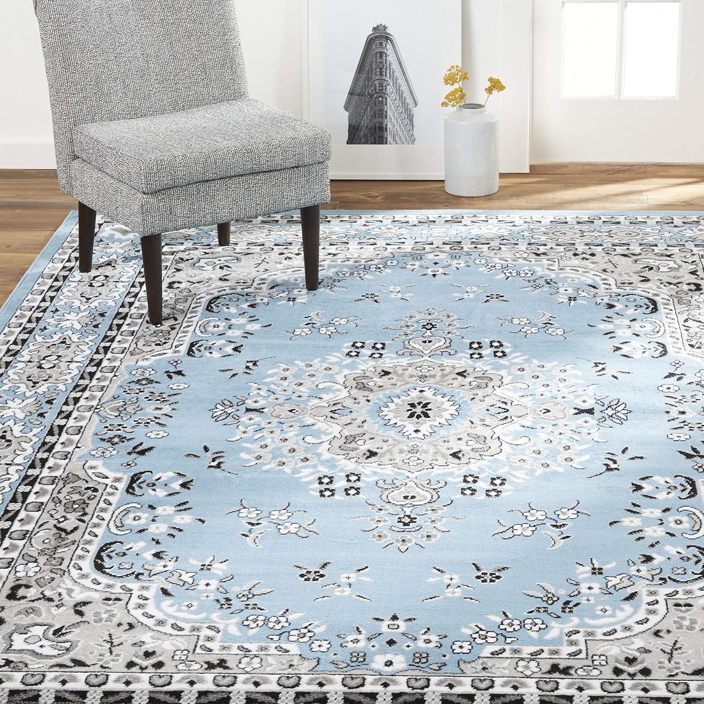 Premium Sakarya Traditional Medallion Area Rug in Blue, 9ft 2inx12ft5