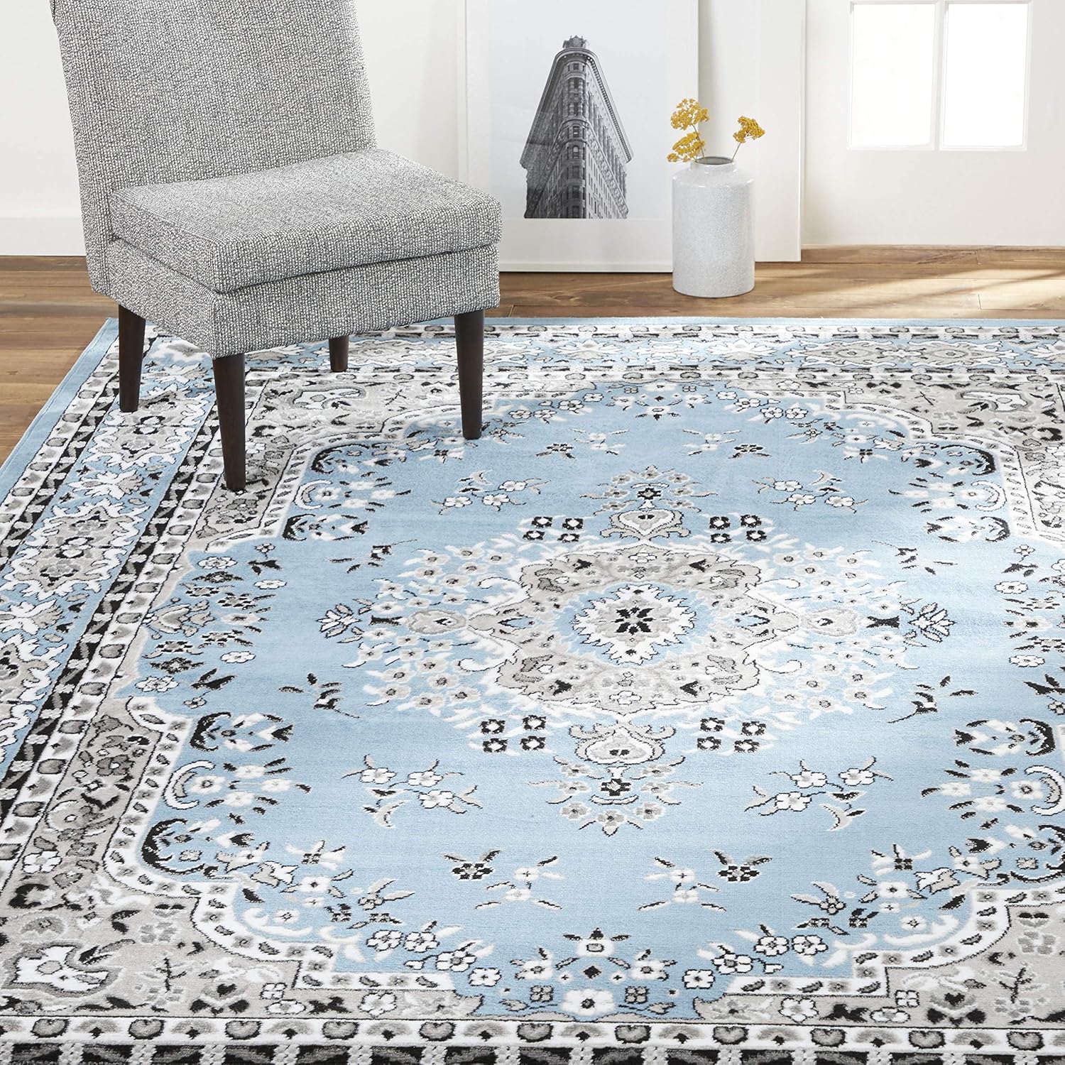 Premium Sakarya Traditional Medallion Area Rug in Blue, 9ft 2inx12ft5