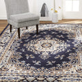 Premium Sakarya Traditional Medallion Area Rug, Navy Blue/Brown