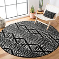 5 ft Round Tulum Area Rug Black & Ivory - Durable Moroccan Boho