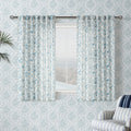 Blue Floral Short Curtains 45 in Length - Light Filtering Linen Blend