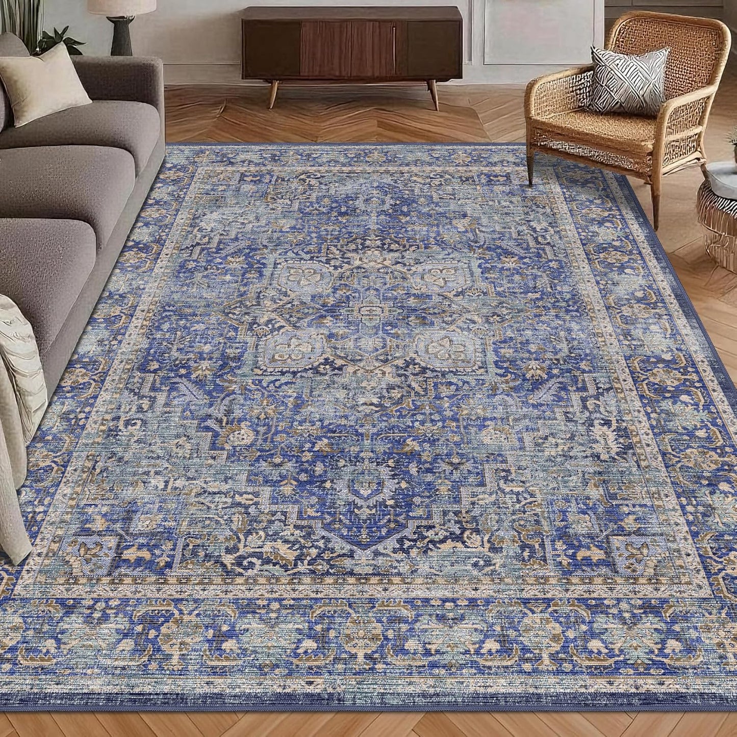 Washable Area Rug 5ft x 7ft Vintage Traditional Persian Mat