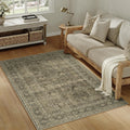 Vintage Area Rug 4x6 Light Brown - Washable Retro Distressed Accent
