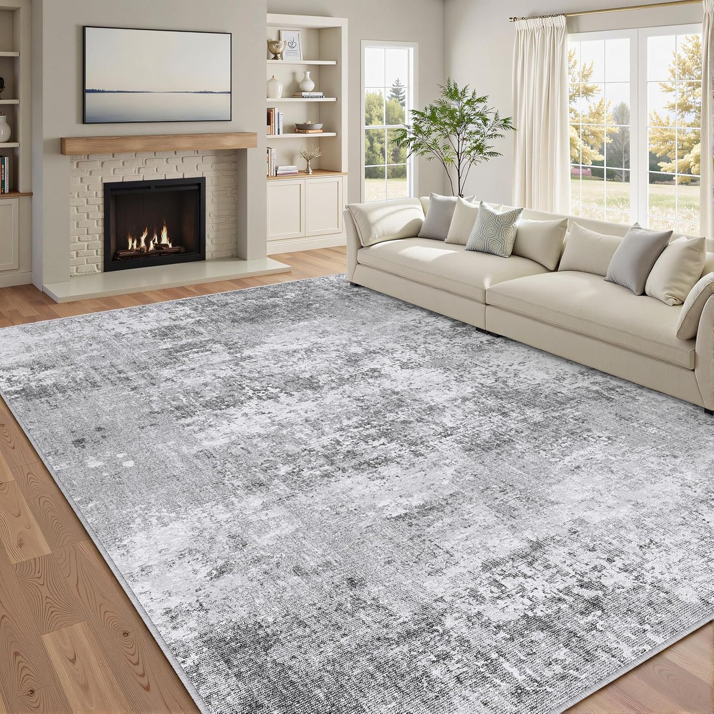 Washable Gray Area Rug 9x12 for Modern Living Room Style