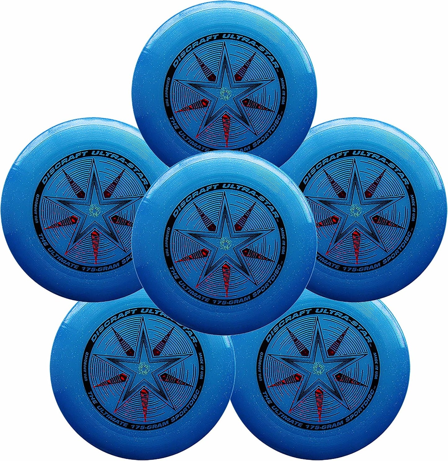 6 Pack Discraft Ultra-Star Ultimate Frisbees - Sparkle Blue