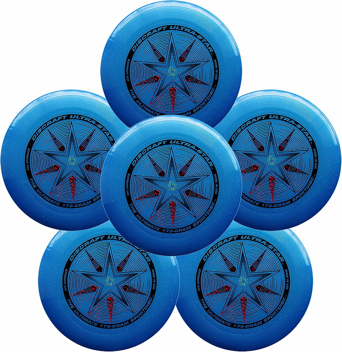 6 Pack Discraft Ultra-Star Ultimate Frisbees - Sparkle Blue